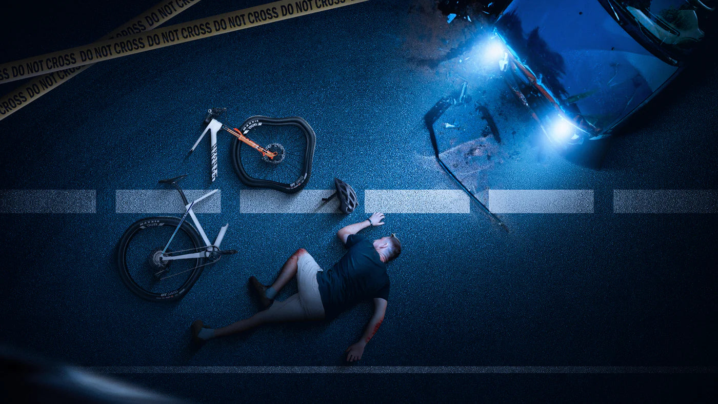 Bicycle accident scene at night